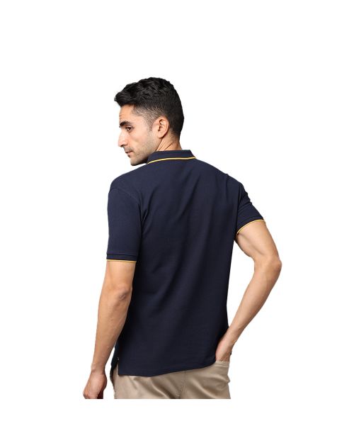 Greys & Blues Pima Polo T-Shirt - Navy Blue With Musterd Tipping